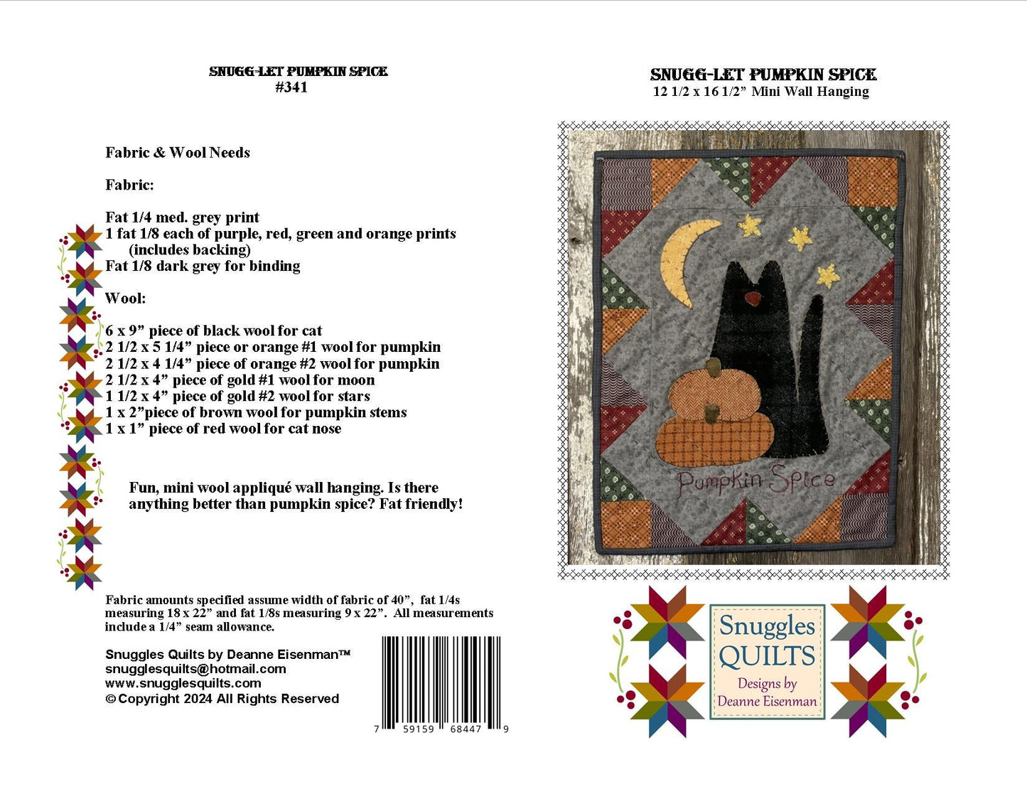 Snugg-let Pumpkin Spice - Mini Wool Applique PDF