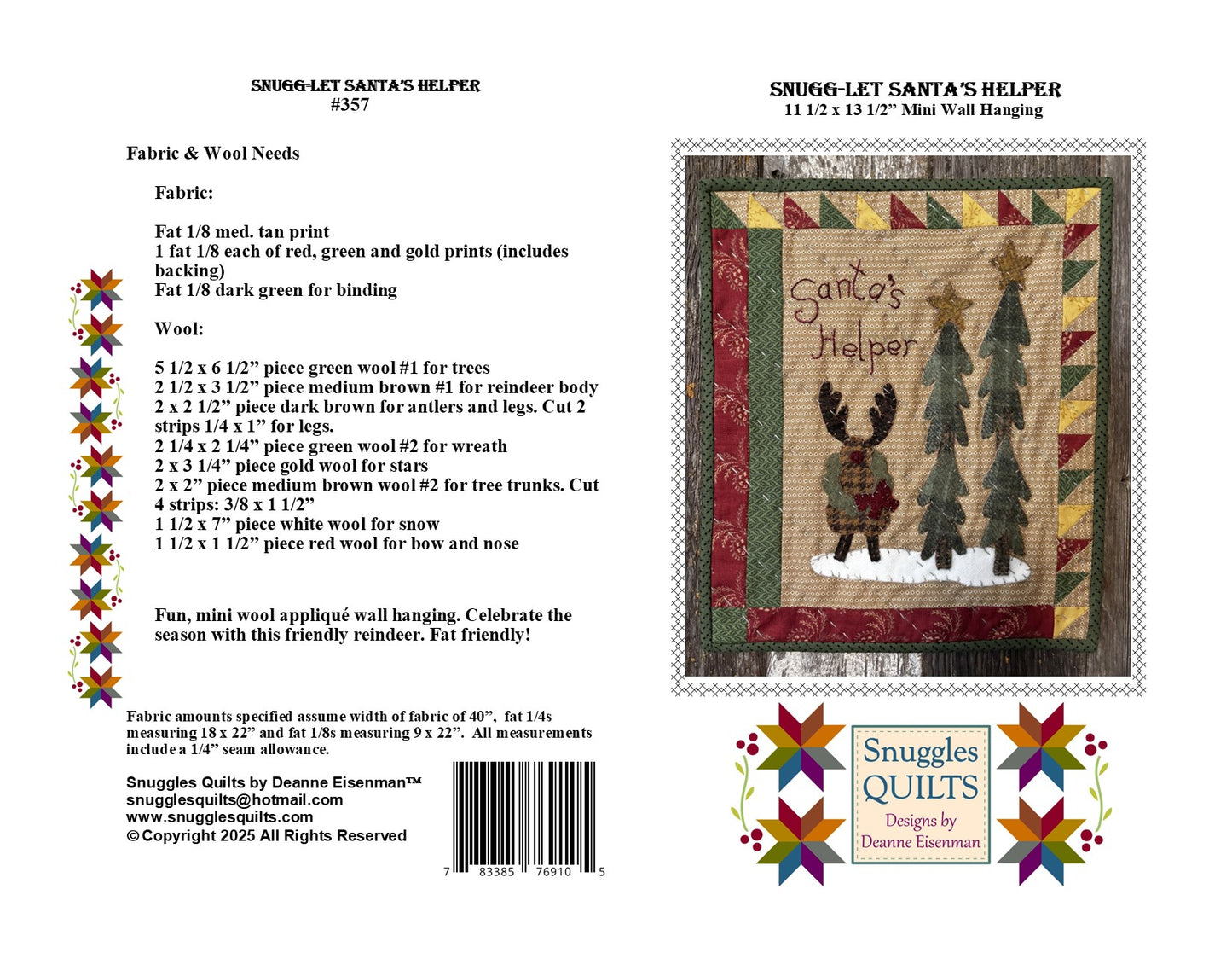 Snugg-let Santa's Helper - Mini Wool Applique Pattern