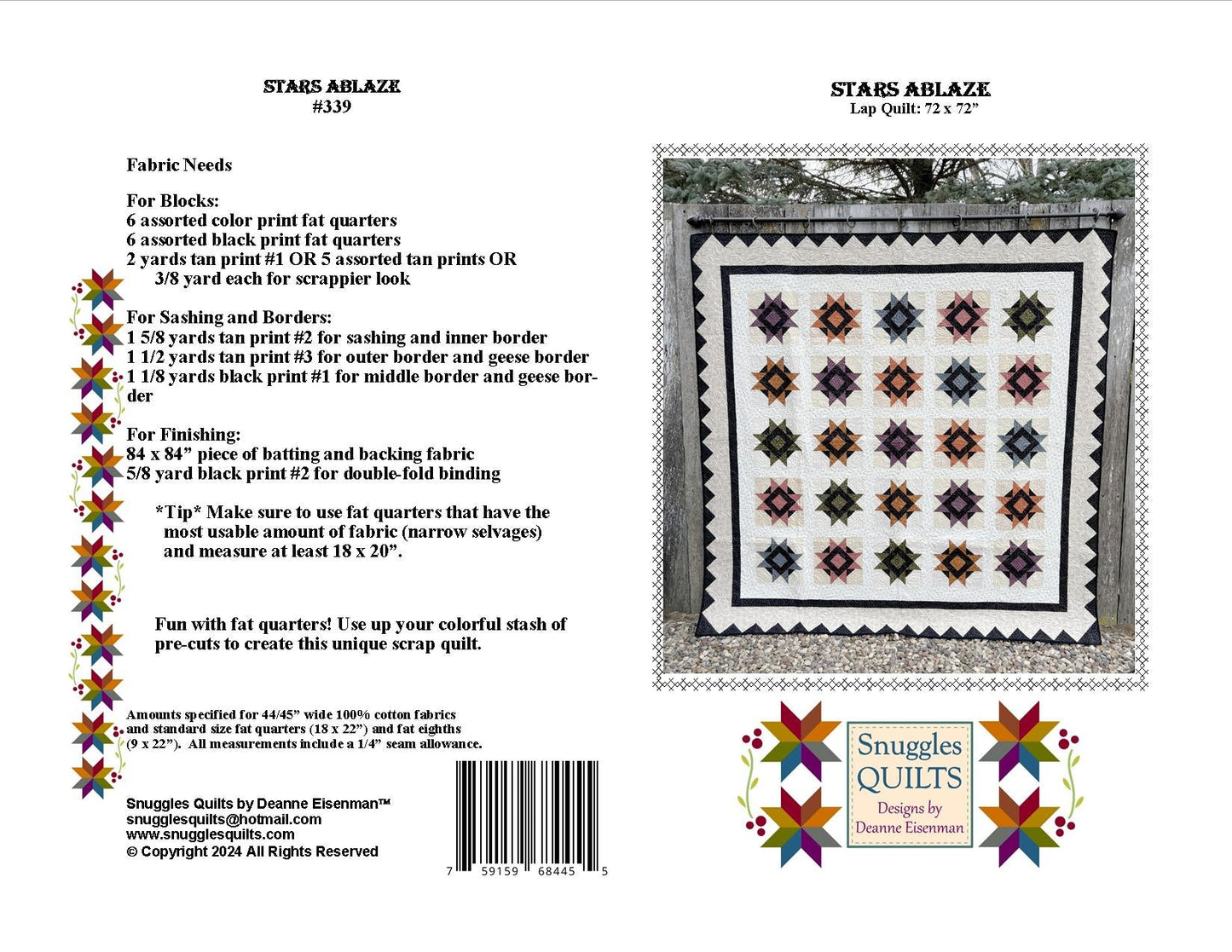 Stars Ablaze Lap Quilt Pattern - PDF