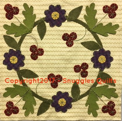 wool applique block for 2017 block of the month by Snuggles Quilts
