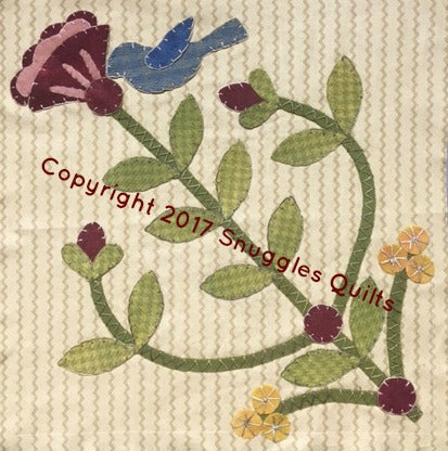 wool applique block for 2017 block of the month by Snuggles Quilts