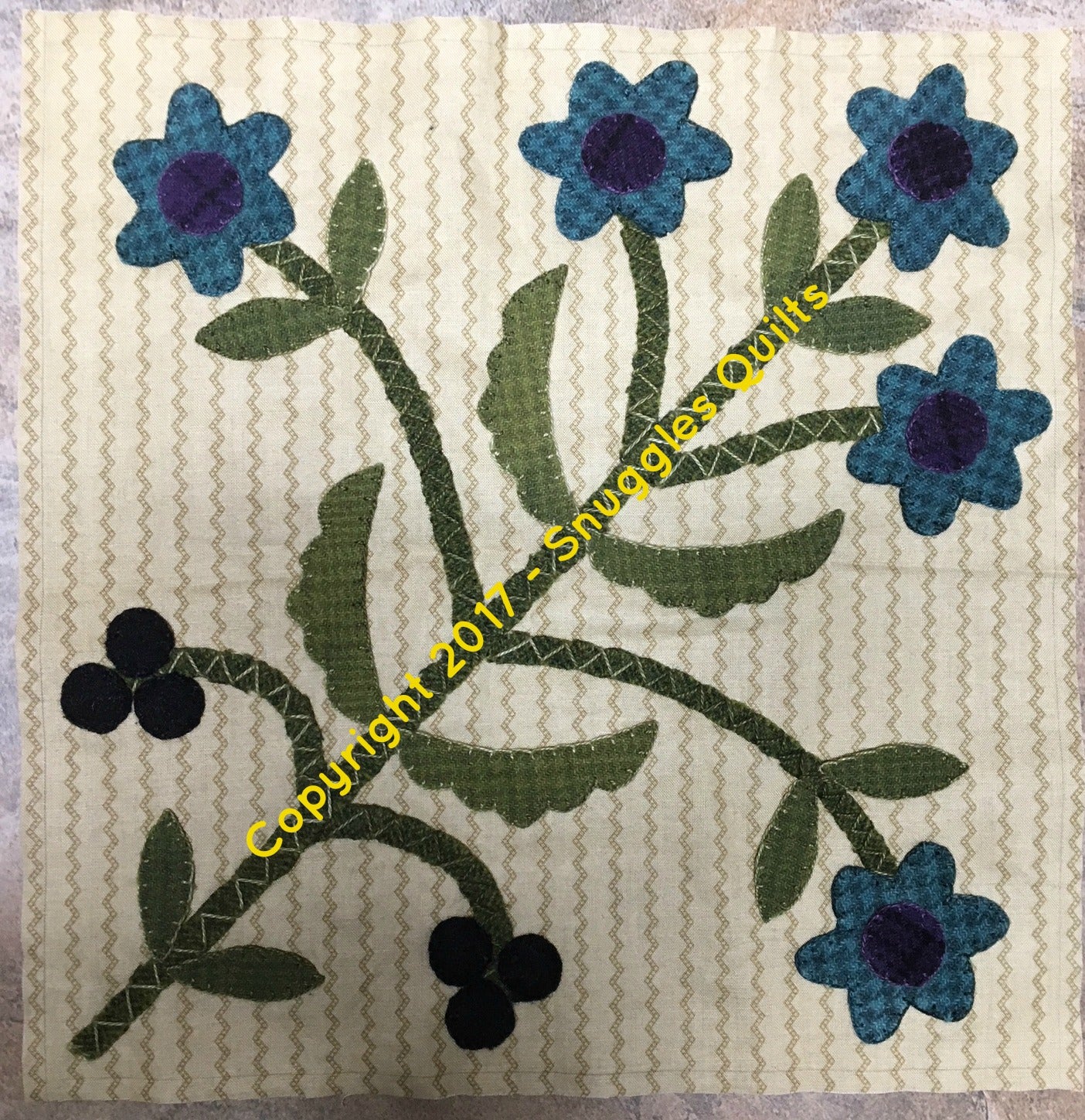 wool applique block for 2017 block of the month by Snuggles Quilts