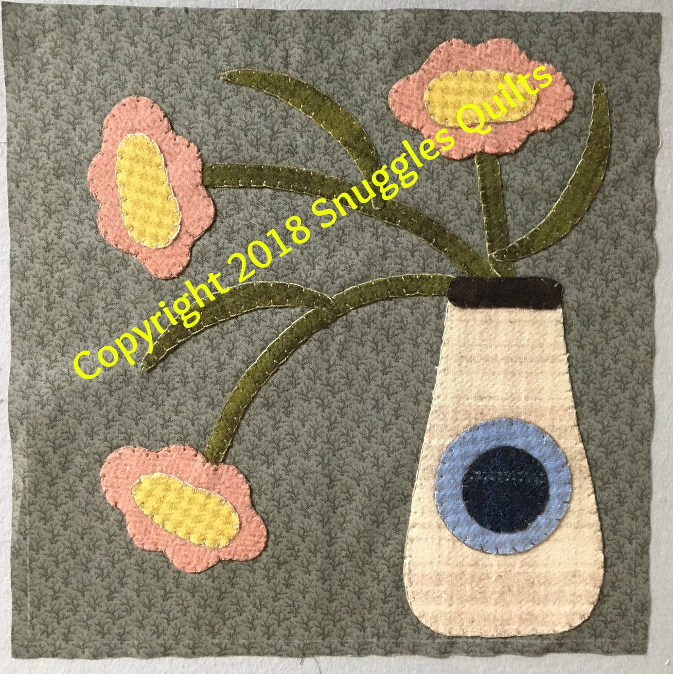 wool applique block of the month pattern for 2018 by Snuggles Quilts