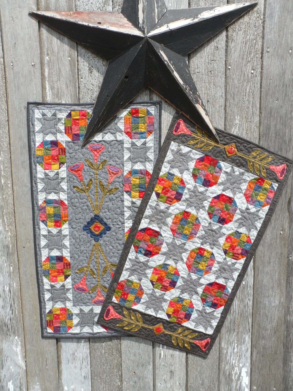 Scrappy table runner quilt pattern with applique