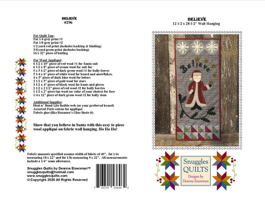 Believe Wool Applique Quilt Pattern - PDF