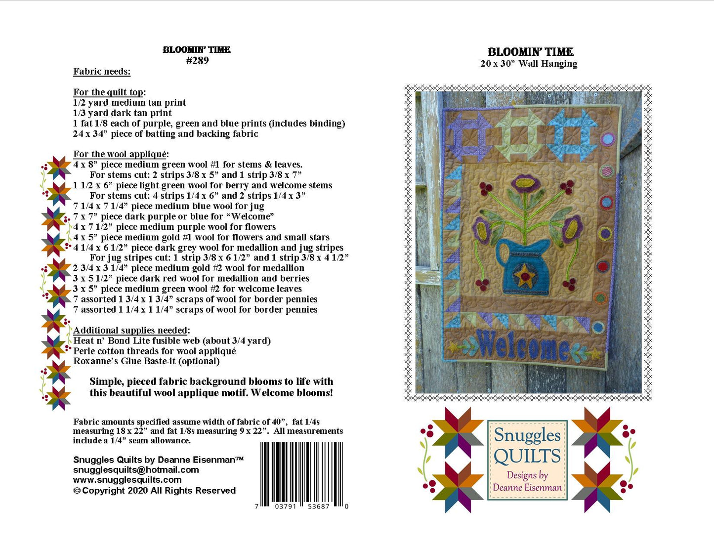 Bloomin' Time Wool Applique Quilt Pattern - PDF