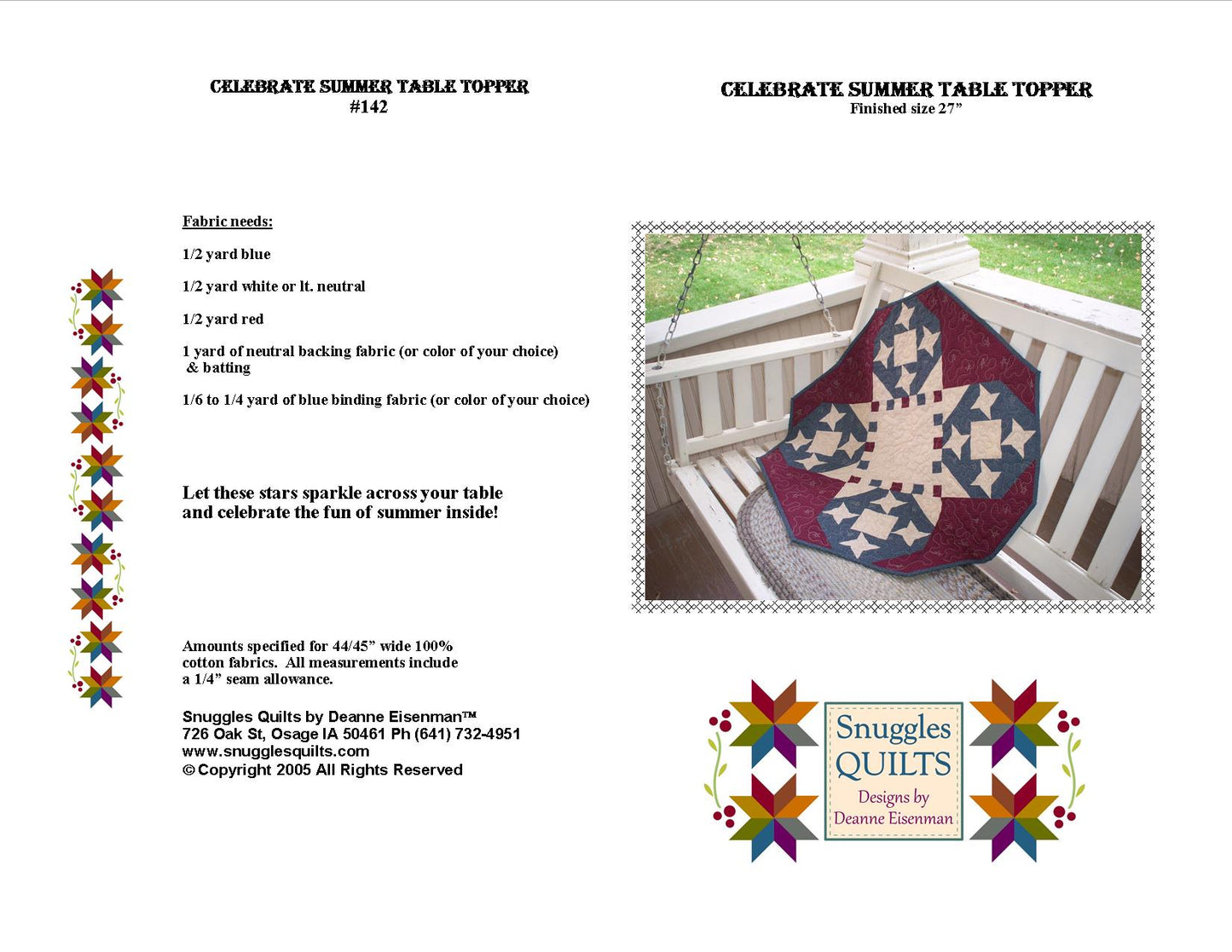 Patriotic table topper pieced quilt pattern red white and blue