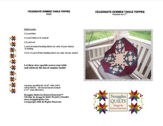 Patriotic table topper pieced quilt pattern red white and blue