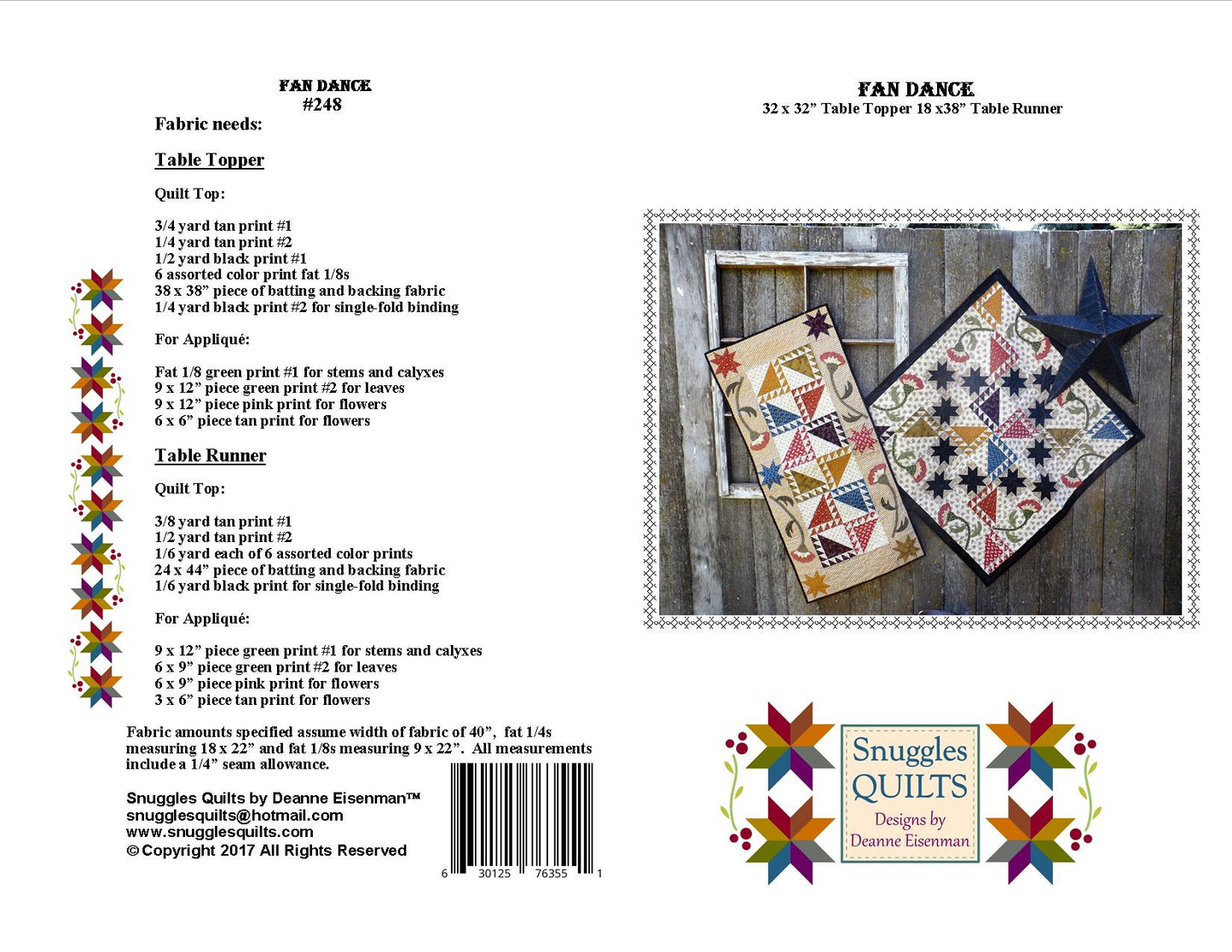 Scrappy applique table runner and topper quilt pattern