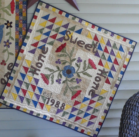 Scrappy applique wall hanging and table topper quilt pattern