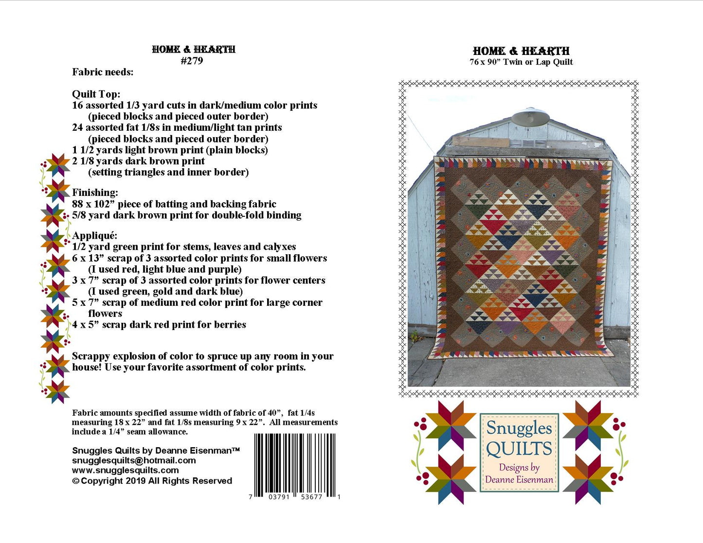 scrappy large quilt pattern with applique and scrappy border