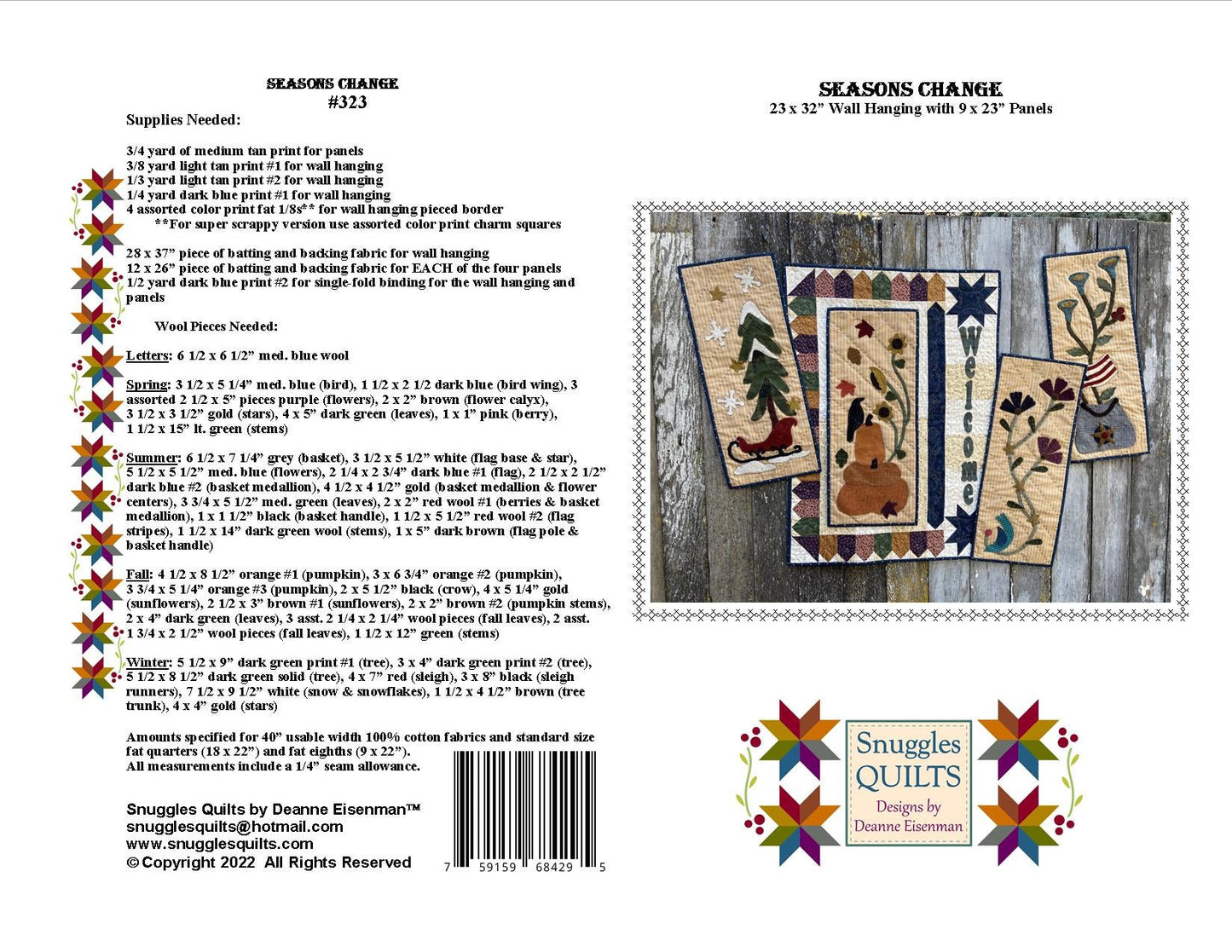 Seasons Change - Wool Applique Quilt Pattern PDF