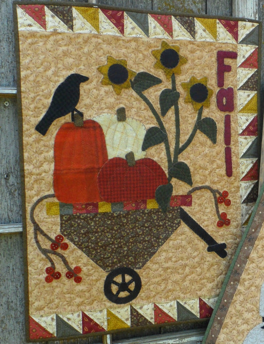Wool applique on fabric seasonal wall hanging - Fall
