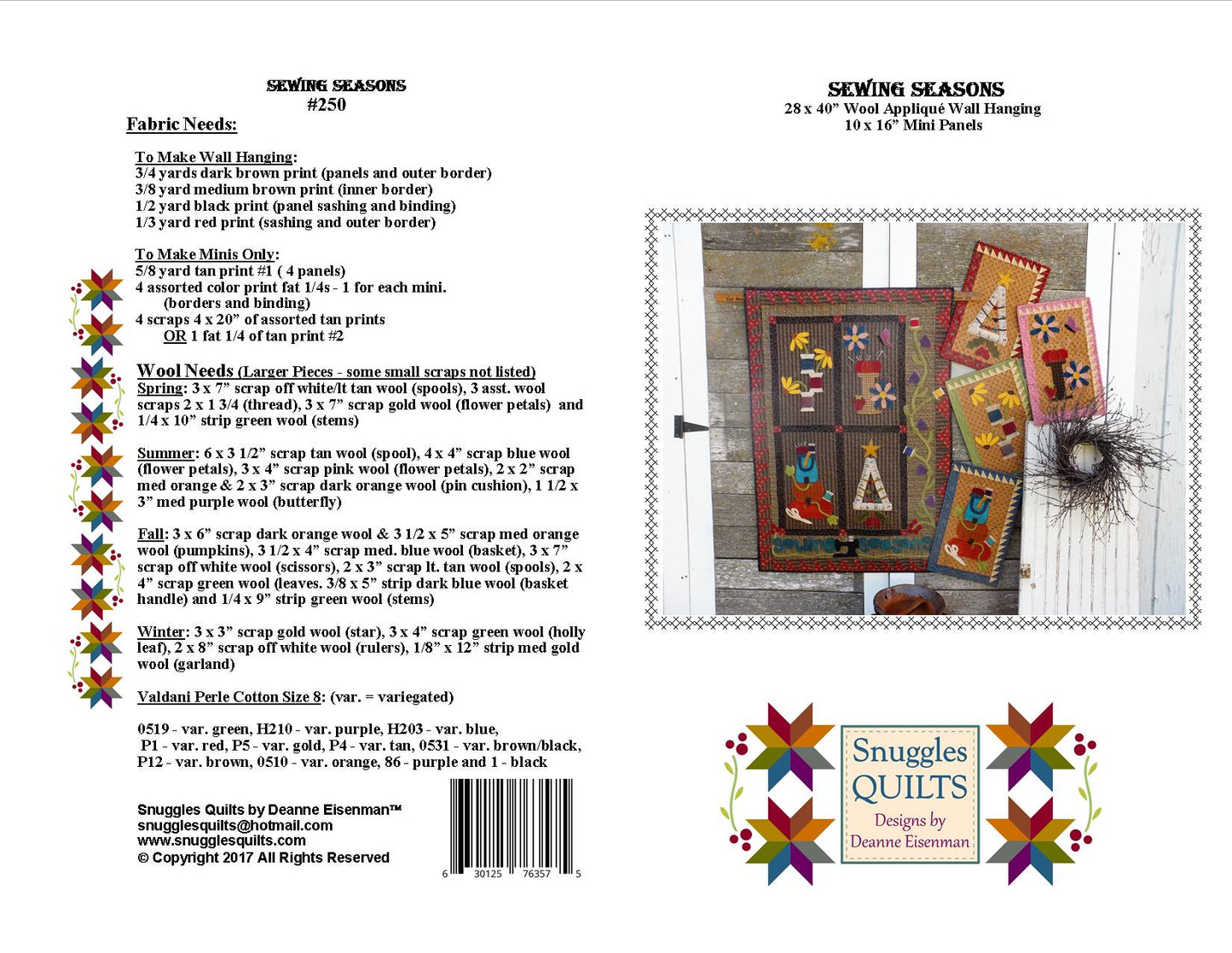 Wool applique on fabric quilt pattern
