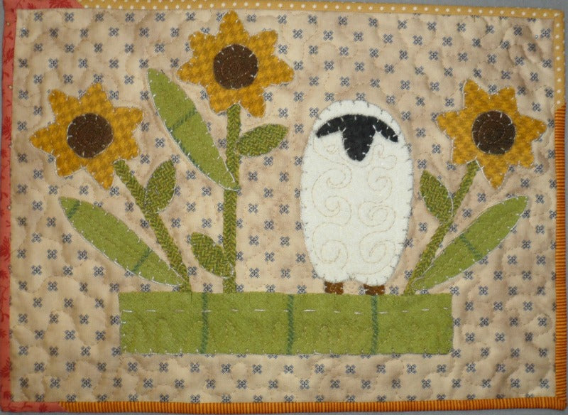 Wool applique on fabric quilt pattern table runner wall hanging