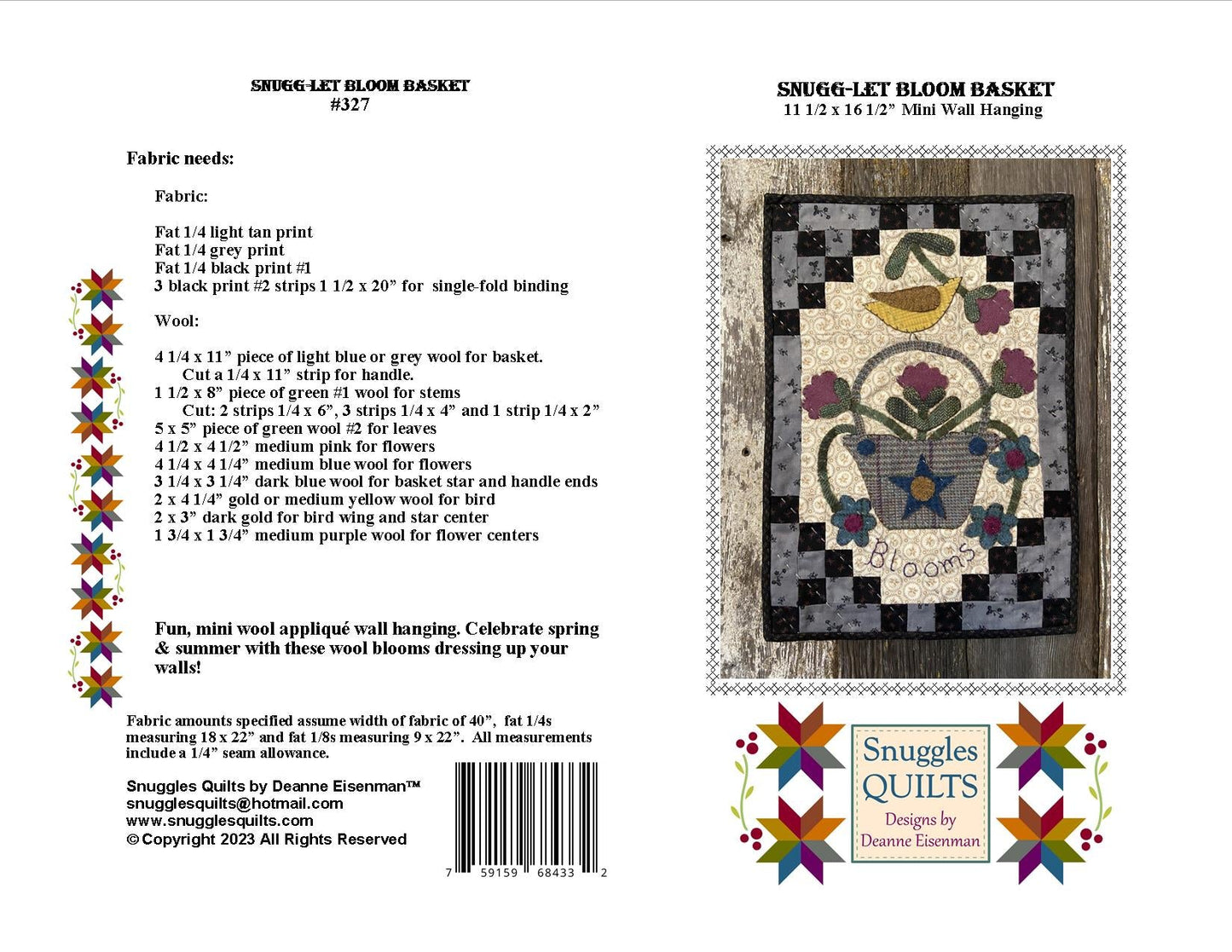 Snugg-let Bloom Basket PDF - Mini Wool Applique Pattern