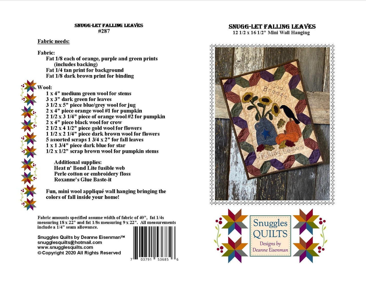Snugg-let Falling Leaves - Mini Wool Applique Pattern