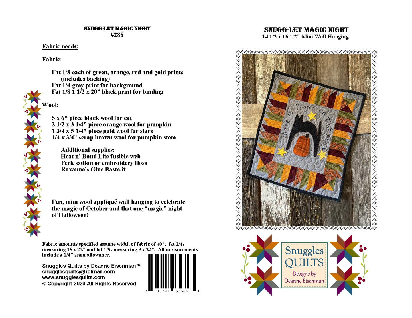 Snugg-let Magic Night - Mini Wool Applique Pattern