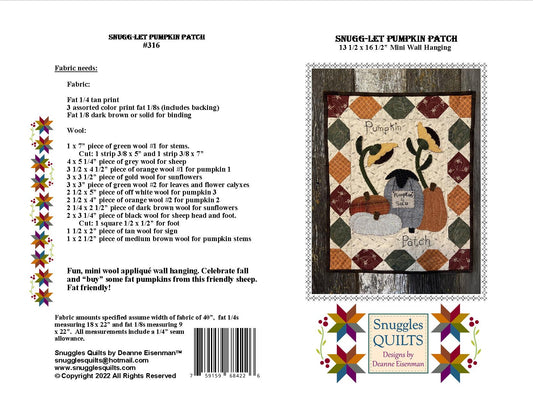 Snugg-let Pumpkin Patch - Mini Wool Applique Pattern PDF