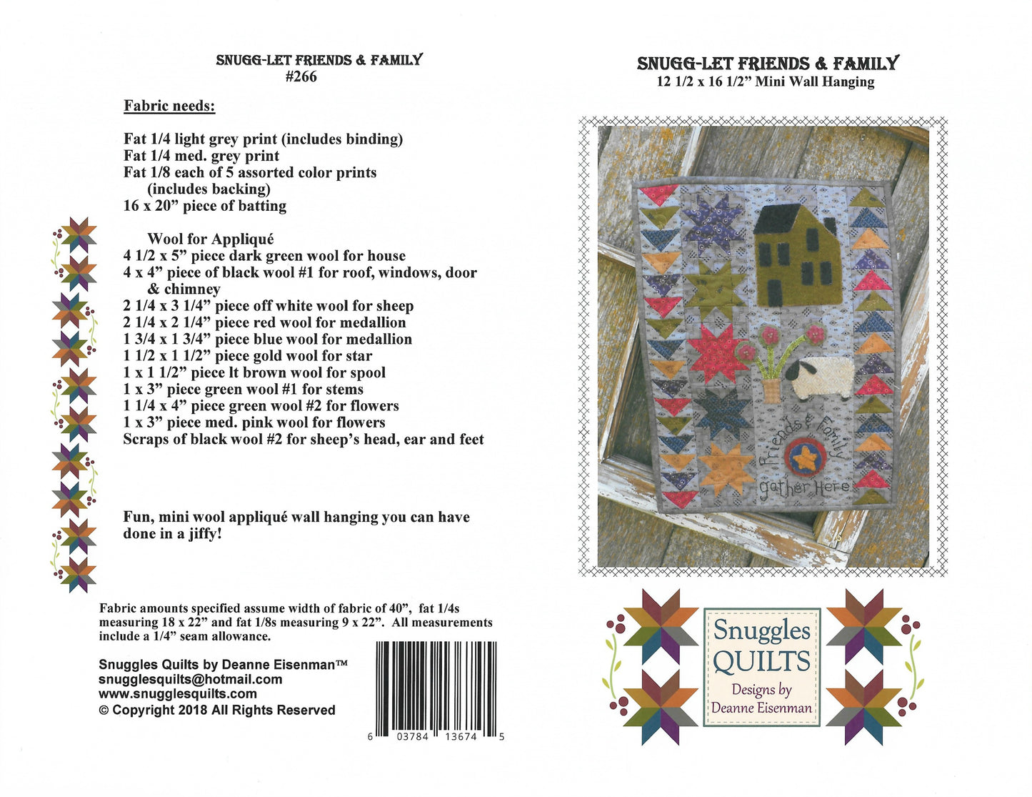 Wool applique on fabric mini wall hanging