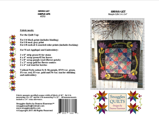 mini wool applique quilt pattern