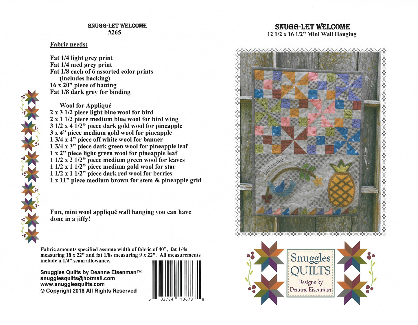 Wool applique on fabric mini wall hanging