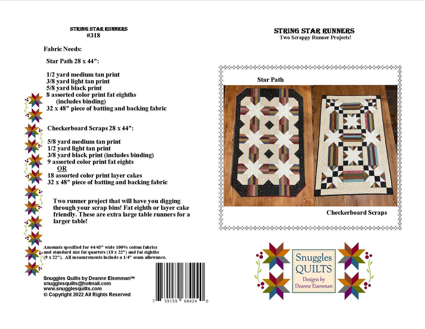 String Star Runners Quilt Pattern - PDF