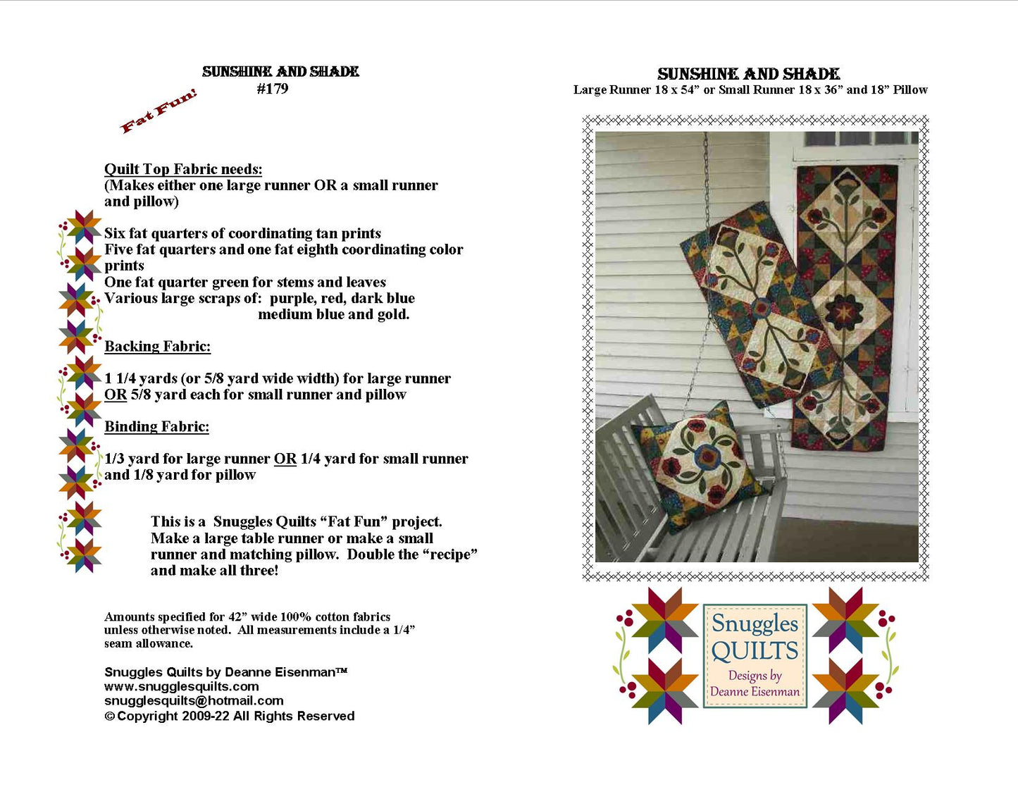 Sunshine & Shade Applique Quilt Pattern - PDF