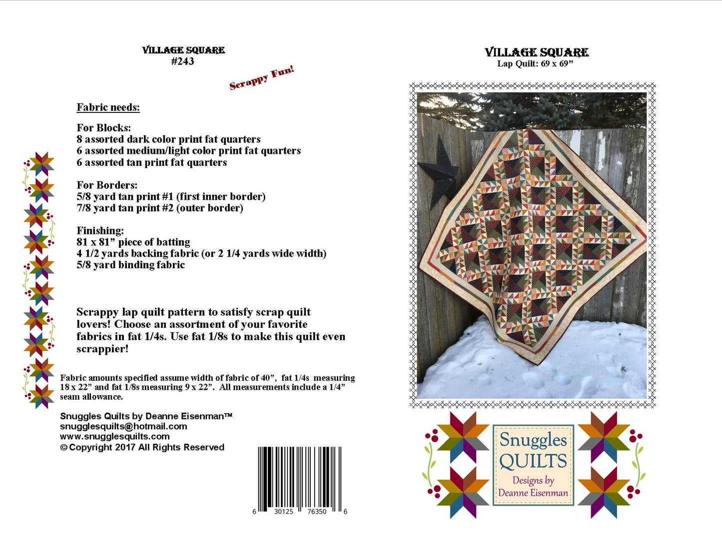 Scrappy lap quilt pattern designed by Deanne Eisenman for Snuggles Quilts