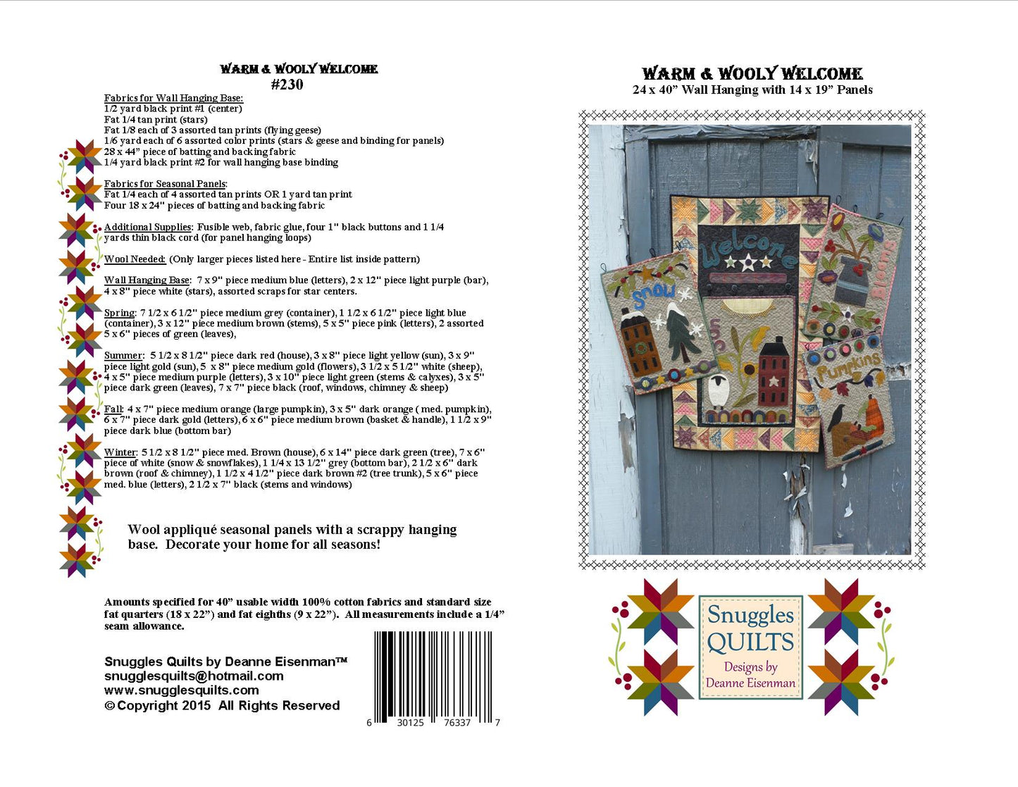 Wool applique on fabric wall hanging quilt pattern