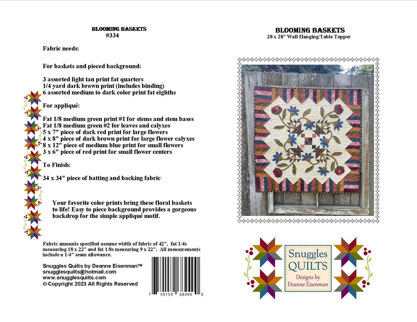 Blooming Baskets Quilt Pattern – Snuggles Quilts