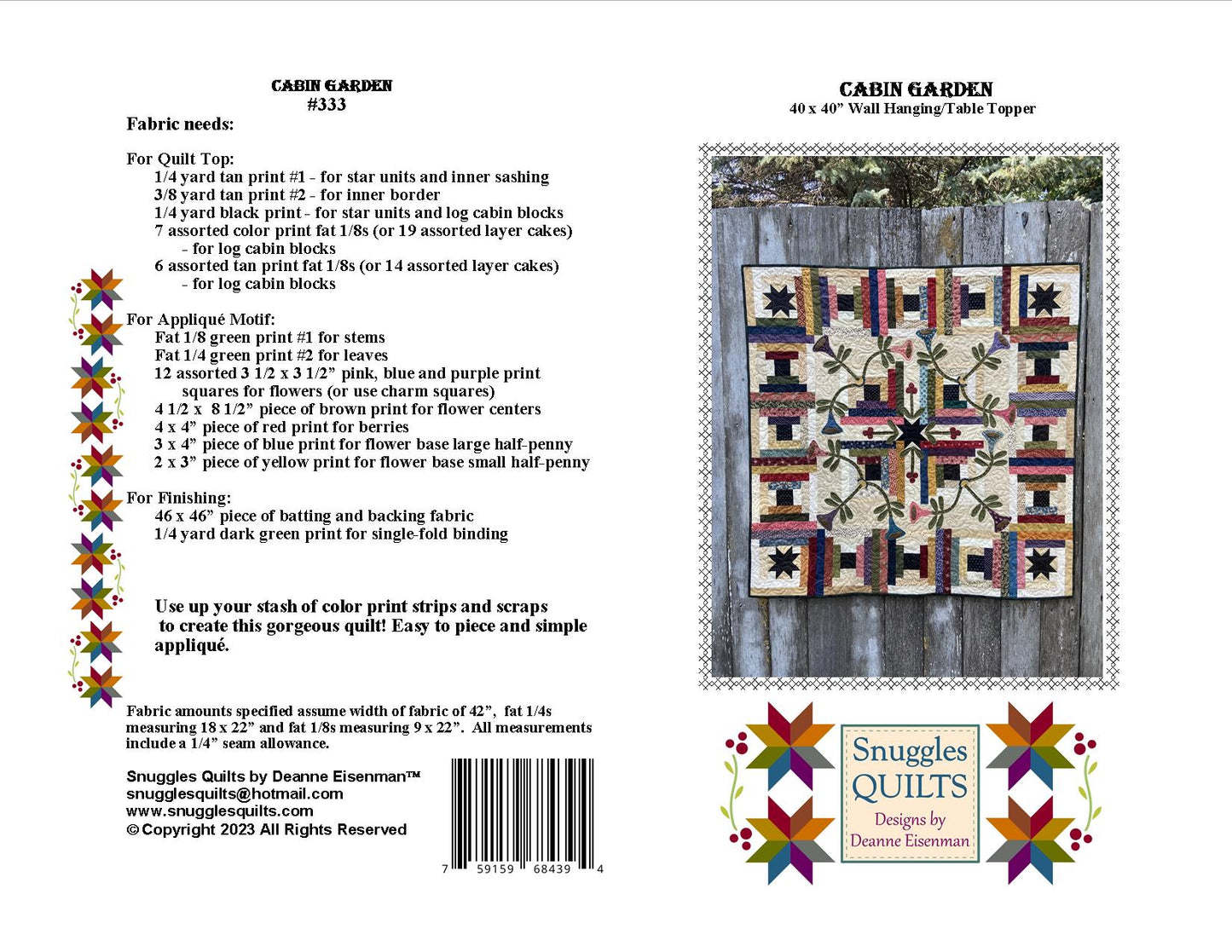 Cabin Garden Quilt Pattern – Snuggles Quilts