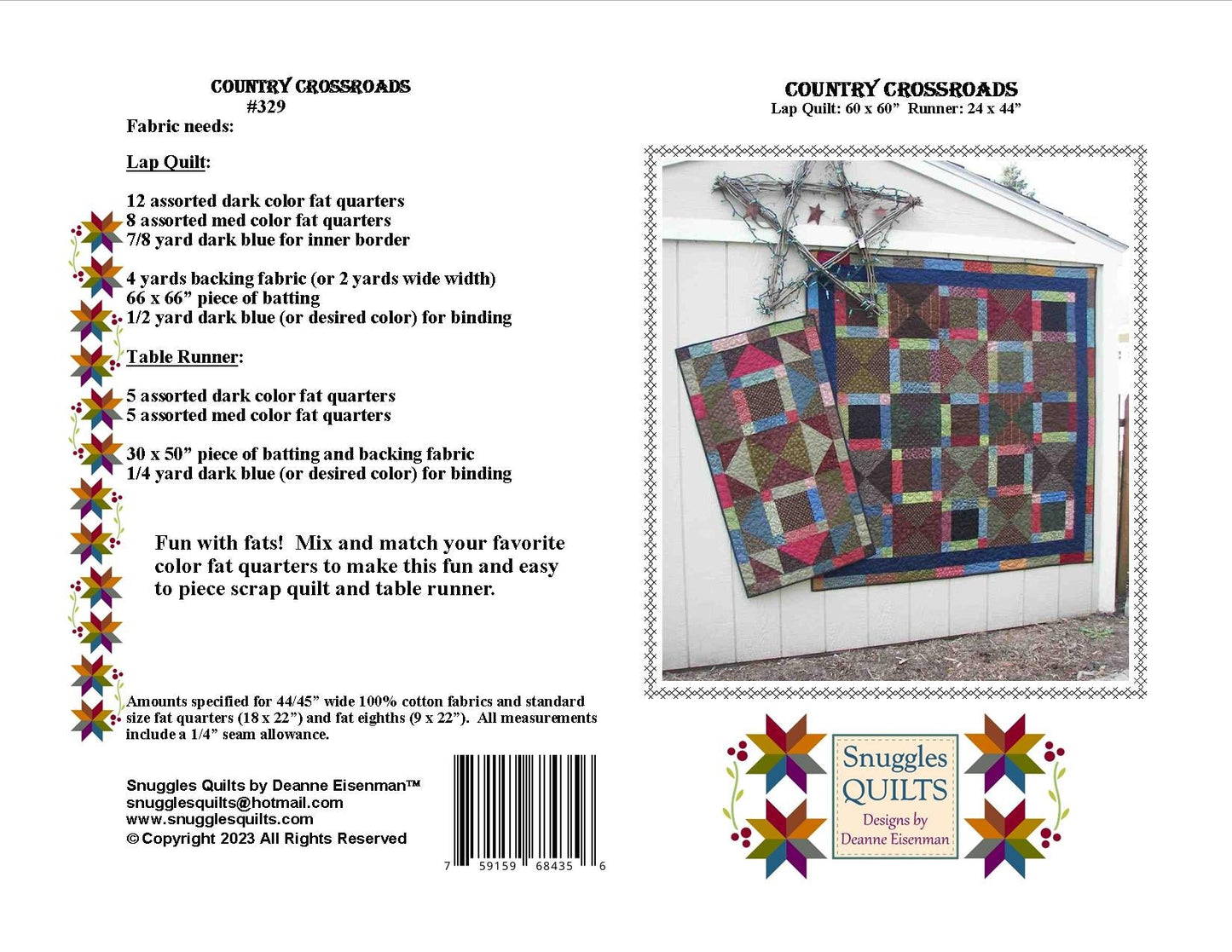 Country Crossroads Lap Quilt Pattern - PDF