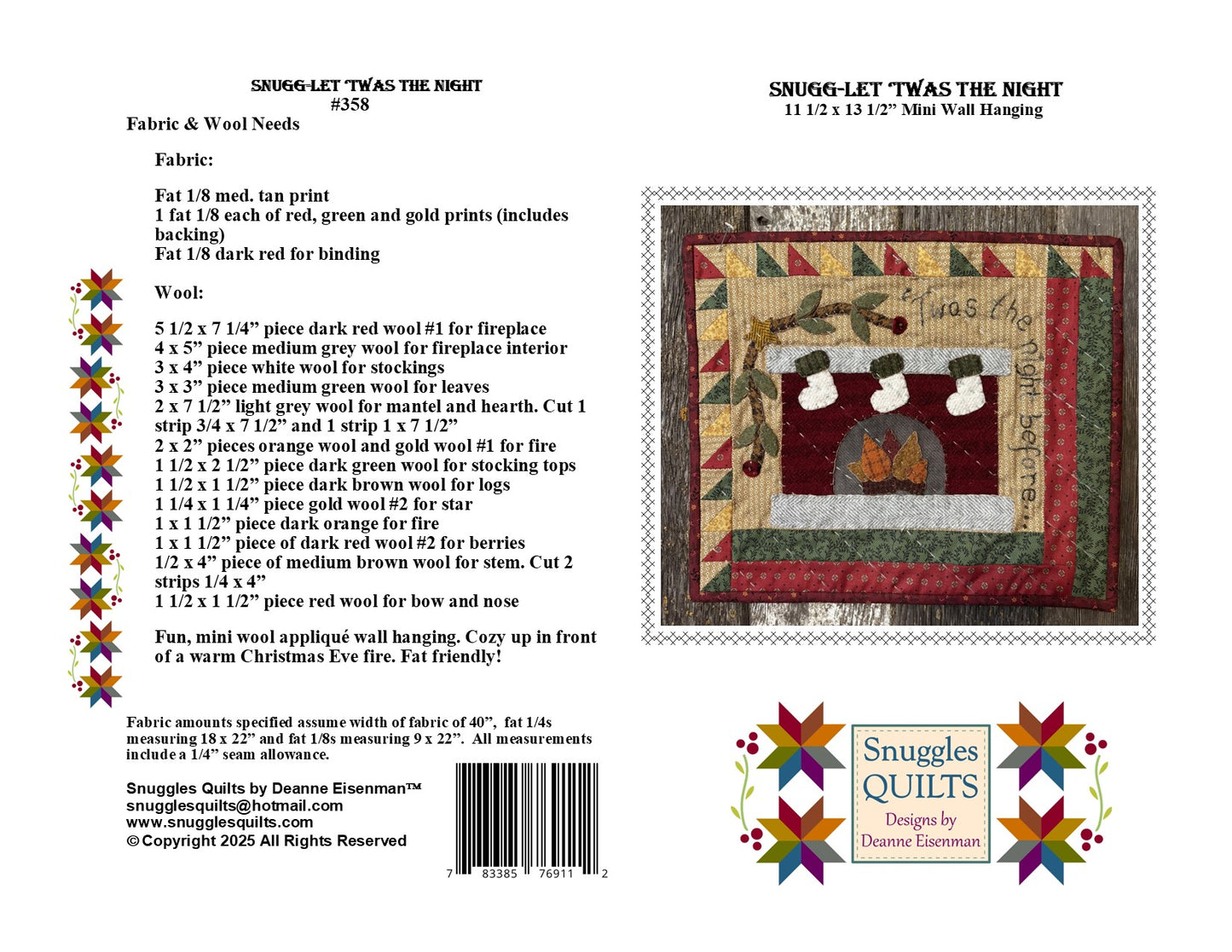 Snugg-let 'Twas the Night- Mini Wool Applique Pattern PDF