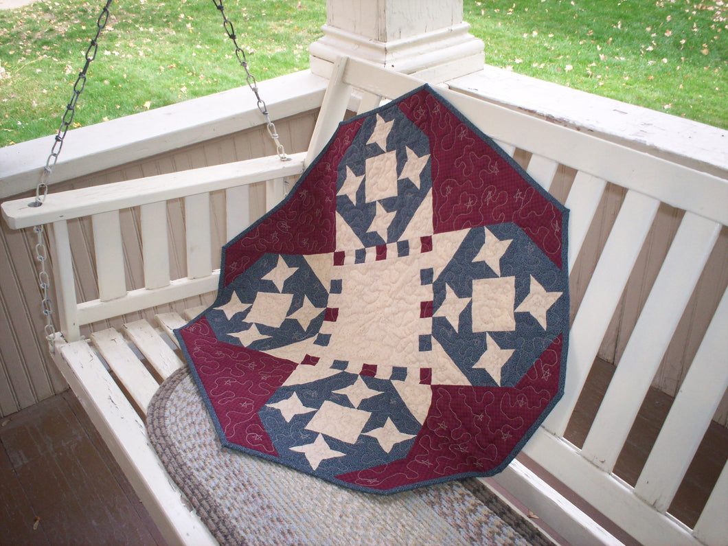 Patriotic table topper pieced quilt pattern red white and blue