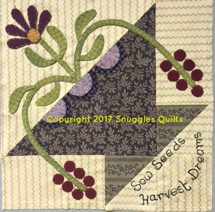wool applique block for 2017 block of the month by Snuggles Quilts