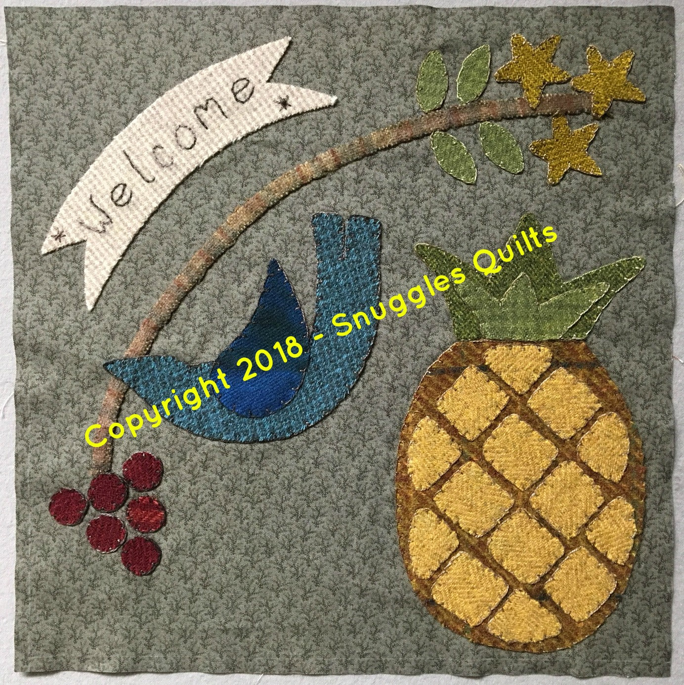 wool applique block of the month pattern for 2018 by Snuggles Quilts