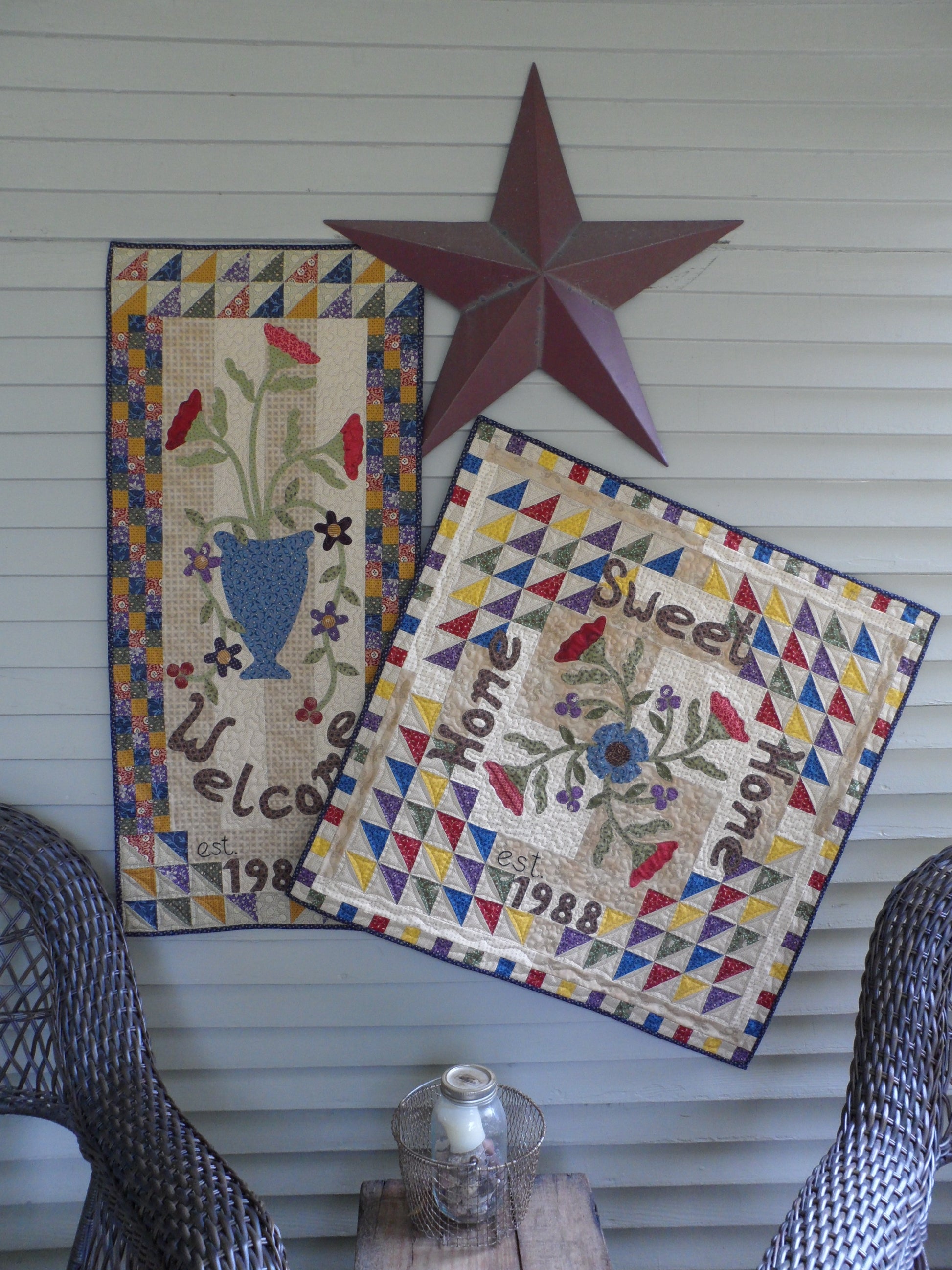 Scrappy applique wall hanging and table topper quilt pattern