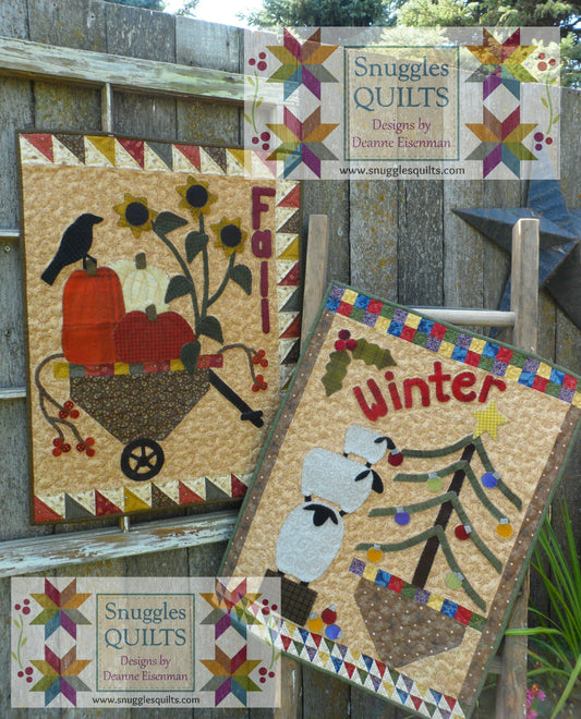 Wool applique on fabric seasonal wall hangings