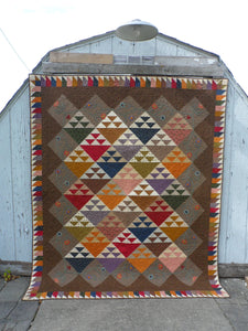 scrappy large quilt pattern with applique and scrappy border