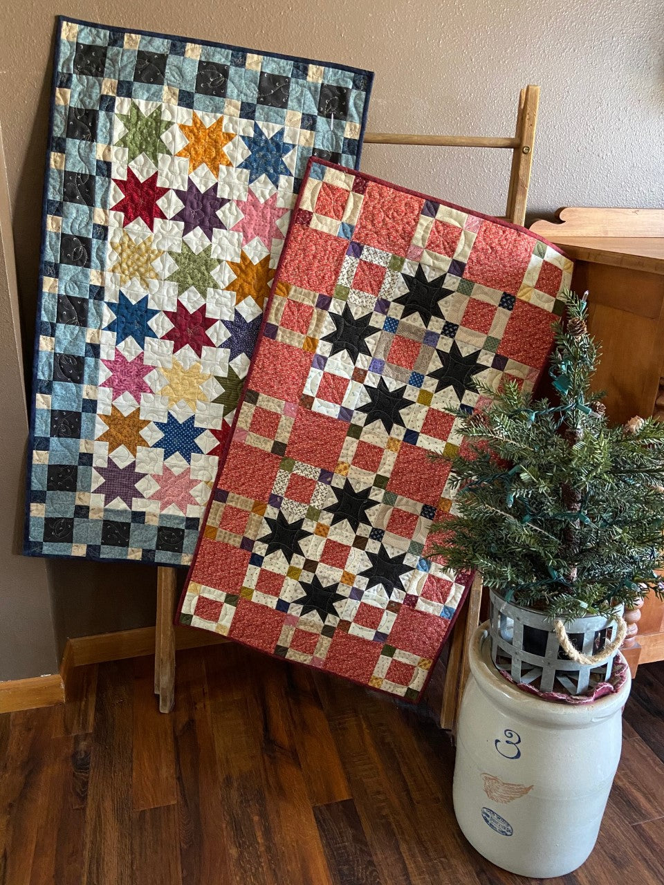 Scrappy table runner quilt patterns designed by Deanne Eisenman for Snuggles Quilts