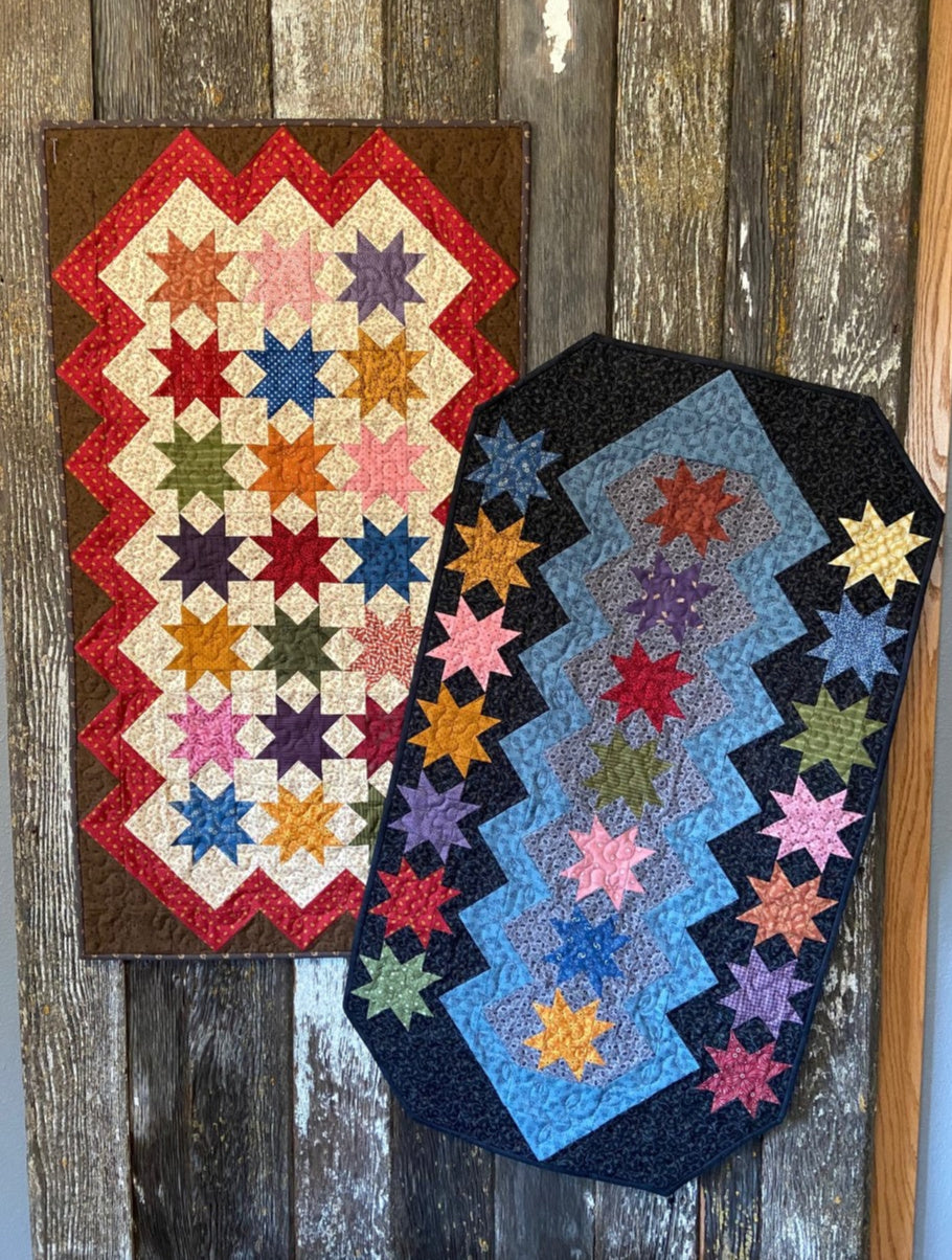 Scrappy table runner quilt pattern designed by Deanne Eisenman for Snuggles Quilts