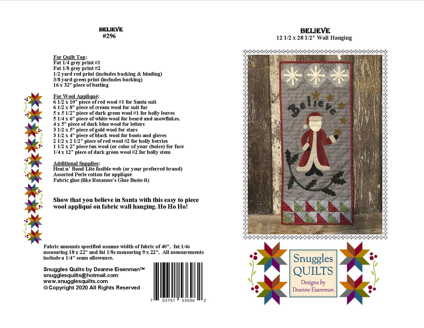 Believe Wool Applique Quilt Pattern - PDF