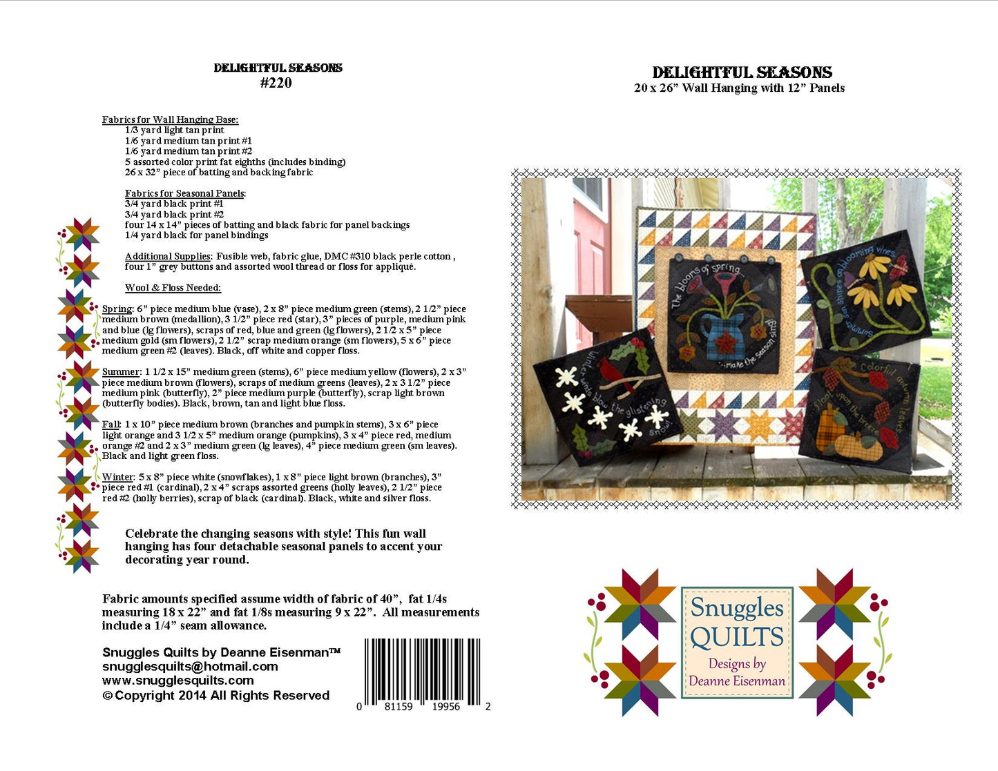 Delightful Seasons Wool Applique Quilt Pattern - PDF – Snuggles Quilts