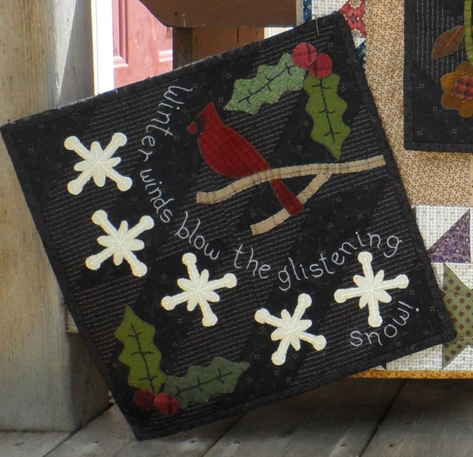 seasonal wool applique on fabric quilt pattern winter panel