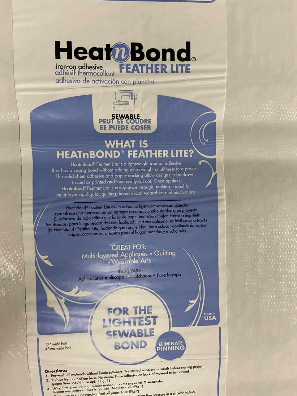Heat n' Bond Featherlite - 1 Yard Cuts