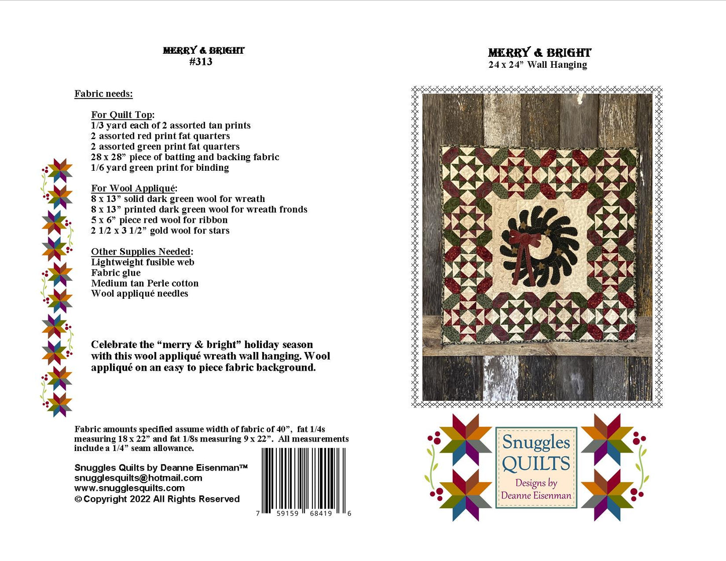 Merry & Bright Wool Applique Quilt Pattern