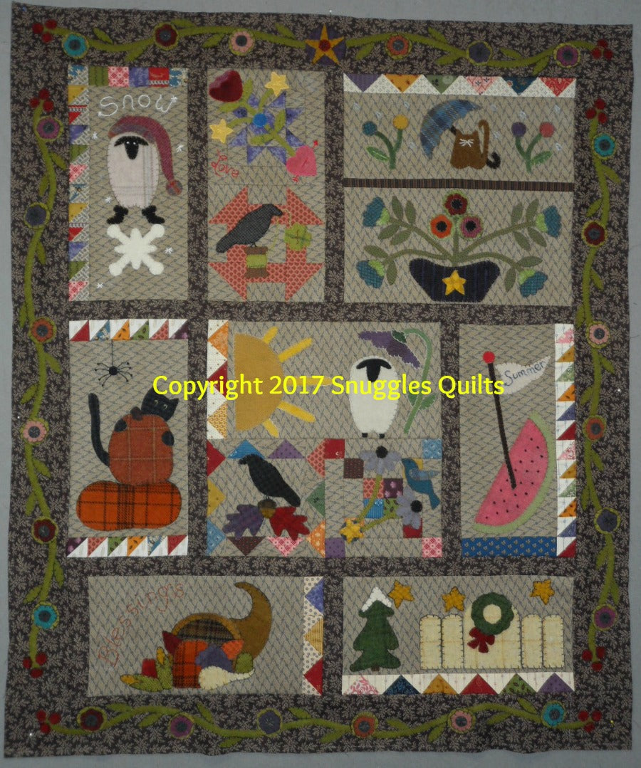 Block of the Month by Snuggles Quilts for 2016 Wool applique on fabric pattern for entire year of blocks
