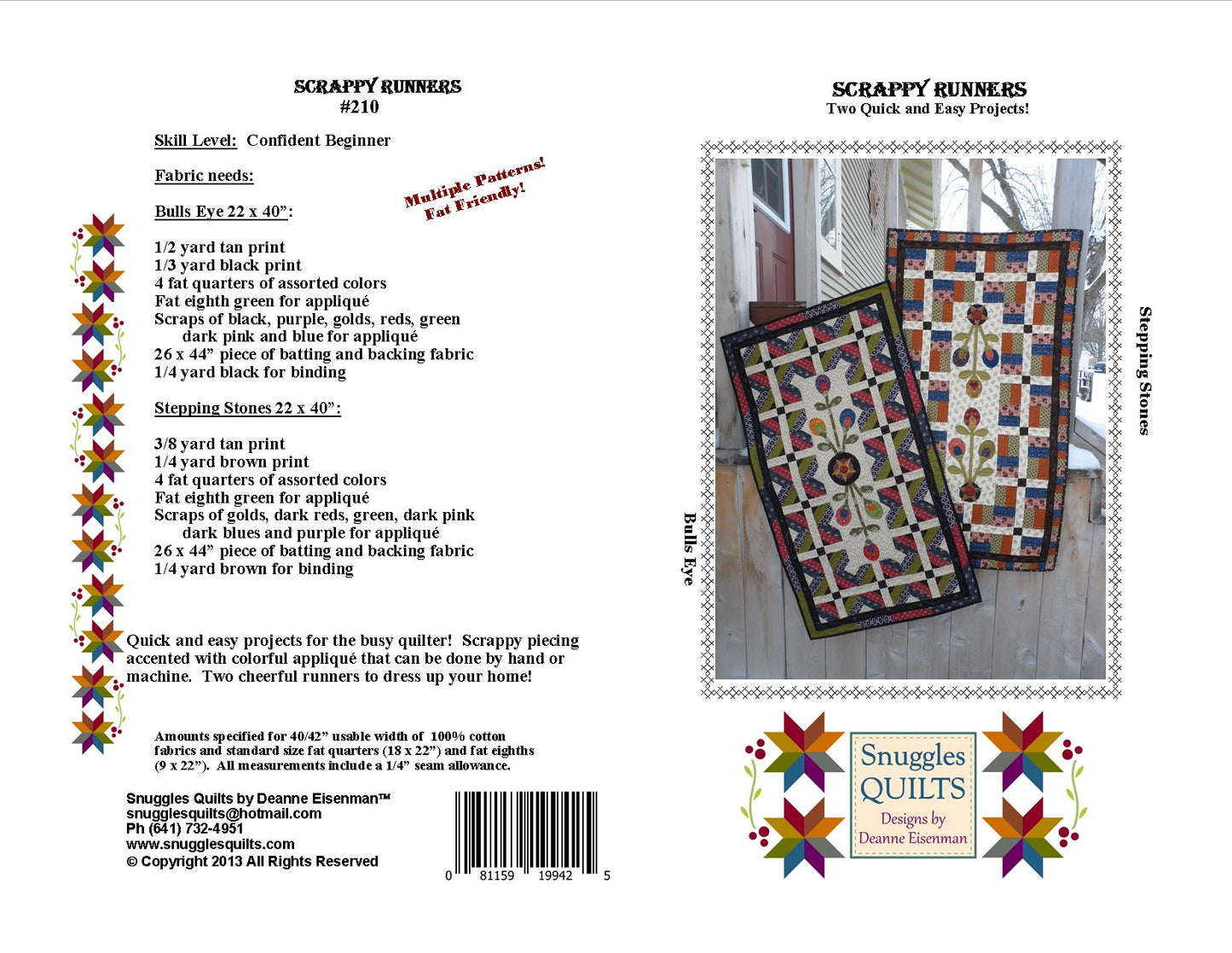 scrappy table runner quilt pattern with applique