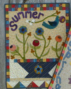 Wool applique on fabric seasonal wall hanging - Summer